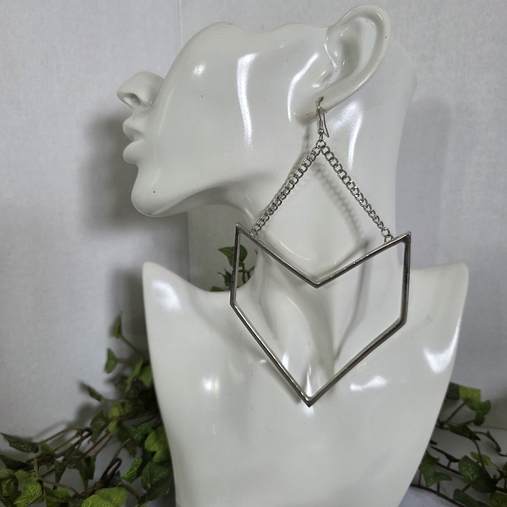 Large Statement Silver Geometric Drop Earrings - image 2